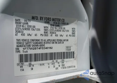 2015 Ford F-250 Lariat из США, поврежденный, VIN 1FT7W2BT4FED40182